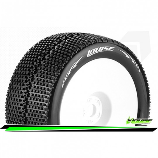 Louise RC - T-TURBO - Set de pneus Truggy 1-8 - Monter - Soft - Jantes Pleine Blanc - 0-Offset - Hexagone 17mm